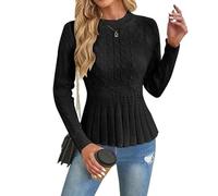 Générique 2026 New Women's Chunky Knit Crew Neck Long Sleeve Knit Top Casual Fall Winter Pullover Slim Cozy Sweaters for Women (1PCS/C,M)