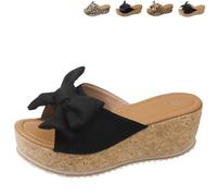 Générique 2026 New Women's High Heeled Bow-Knot Platform Wedge Sandals, Anti-Slip Thick Sole Slingback Open Toe Dressy Summer Sandals (Black,39)