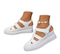 Générique 2026 New Women's Hollow Out Breathable Platform Wedge Sandals Adjustable Strap Sports Comfortable Shoes Arch Support Closed Toe Shoes (White,41)