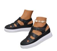 Générique 2026 New Women's Hollow Out Breathable Platform Wedge Sandals Adjustable Strap Sports Comfortable Shoes Arch Support Closed Toe Shoes (Black,41)