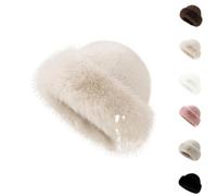 Générique 2026 New Womens Winter Faux Fur Bucket Hat Fluffy Furry Warm Hat Warm Faux Mink Plush Hats for Women (Beige,Taille Unique)