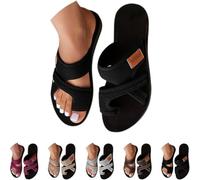Générique 2026 Orthopedic Sandals for Women Beach Slip On Flip Flops Comfortable Mesh Flats Casual Toe Ring Slippers (Black,39)
