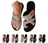 Générique 2026 Orthopedic Sandals for Women Beach Slip On Flip Flops Comfortable Mesh Flats Casual Toe Ring Slippers (Khaki,40)