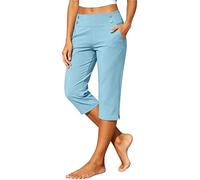 Générique 2026 Pantalon Large Femme Été 3/4 Pantalon Capri Fluide Chic et Elegant Taille Haute Élastique Pantacourt Léger Respirant Jogging Pants de Plage avec Poches Pantalons de Survêtement P