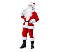 Générique 2026 Père Noël Homme Adulte Ensemble Complet 9 Pièces Haut Pantalon Ceinture Barbe Perruque Lunettes Housses Bottes