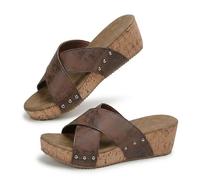 Générique 2026 Platform Wedge Cork Sandal Open Toe Slip on Womens Slide Sandals Summer Platform Wide Width Mules Sandals Women's Criss Cross Platform Wedge Sandals (Brown,42)