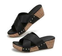 Générique 2026 Platform Wedge Cork Sandal Open Toe Slip on Womens Slide Sandals Summer Platform Wide Width Mules Sandals Women's Criss Cross Platform Wedge Sandals (Black,39)