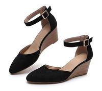Générique 2026 Pointed Toe Platform Wedge Sandals Ankle Strap Heeled Espadrilles Sandals Ladies Comfortable Summer Dressy Shoes for Beach Wedding Dressy Spring Summer Shoes (Black,43)