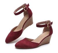Générique 2026 Pointed Toe Platform Wedge Sandals Ankle Strap Heeled Espadrilles Sandals Ladies Comfortable Summer Dressy Shoes for Beach Wedding Dressy Spring Summer Shoes (Red,37)