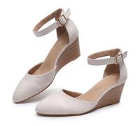 Générique 2026 Pointed Toe Platform Wedge Sandals Ankle Strap Heeled Espadrilles Sandals Ladies Comfortable Summer Dressy Shoes for Beach Wedding Dressy Spring Summer Shoes (White,41)