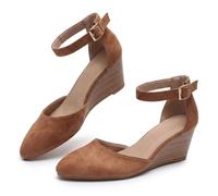 Générique 2026 Pointed Toe Platform Wedge Sandals Ankle Strap Heeled Espadrilles Sandals Ladies Comfortable Summer Dressy Shoes for Beach Wedding Dressy Spring Summer Shoes (Brown,39)