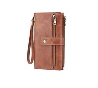 Générique 2026 Portefeuille Long pour Femme, Protection de Blocage de Couleur Unie en Cuir, Plusieurs Fentes pour Cartes, Pochette à Fermeture de sécurité intégrée avec Fermeture à glissière (Brown)