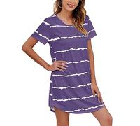 Générique 2026 Robe de Nuit Confortable à Manches Courtes pour Femme en Coton Doux idéale pour Dormir ou détendre à la Maison avec Une Coupe légère et Fluide (Pajamas B2-Purple, L)