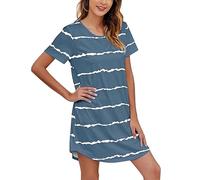 Générique 2026 Robe de Nuit Confortable à Manches Courtes pour Femme en Coton Doux idéale pour Dormir ou détendre à la Maison avec Une Coupe légère et Fluide (Pajamas B2-Blue, XXL)