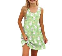 Générique 2026 Robe sans Manches à imprimé Floral de Pâques pour Filles Parfaite pour célébration Religieuse Sortie décontractée ou fête printanière (Light Green, 4-5 Years)