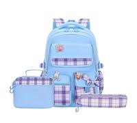 Générique 2026 Sac à dos à nœud papillon pour enfants, grande capacité, léger, avec sac à lunch et trousse, pour les activités scolaires quotidiennes en plein air (Blue, One Size)