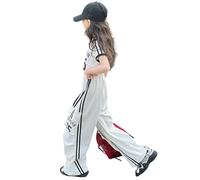 Générique 2026 Salopette Cargo en Jean Style Jazz pour Adolescentes Coupe Ample Jambes Larges Ceinture Ourlet à Cordon décontracté Tendance Streetwear (White2, 6-7 Years)