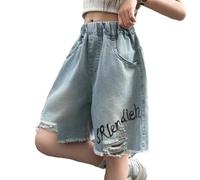 Générique 2026-Short en Jean décontracté pour Filles Coupe Ample Droite Jambes Larges Effet usé Style Estival Occasion Quotidienne (Blue, 13-14 Years)
