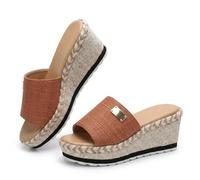 Générique 2026 Slip On Espadrilles Open Toe Comfortable Women's Platform Wedge Sandals Comfort Round Open Toe Mules Classic Backless Slip On Slippers Summer Casual Slides for Women (Brown,41)
