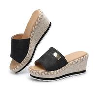 Générique 2026 Slip On Espadrilles Open Toe Comfortable Women's Platform Wedge Sandals Comfort Round Open Toe Mules Classic Backless Slip On Slippers Summer Casual Slides for Women (Black,37)