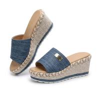 Générique 2026 Slip On Espadrilles Open Toe Comfortable Women's Platform Wedge Sandals Comfort Round Open Toe Mules Classic Backless Slip On Slippers Summer Casual Slides for Women (Blue,36)