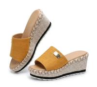 Générique 2026 Slip On Espadrilles Open Toe Comfortable Women's Platform Wedge Sandals Comfort Round Open Toe Mules Classic Backless Slip On Slippers Summer Casual Slides for Women (Yellow,40)