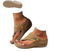 Générique 2026 Summer Women's Orthopedic Sandals Arch Support Wedge Slip On Beach Flip Flops, Vintage Wide Width Casual Boho Slippers, Dressy Comfort Sandals (Brown,41)