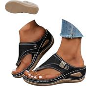 Générique 2026 Summer Women's Orthopedic Sandals Arch Support Wedge Slip On Beach Flip Flops, Vintage Wide Width Casual Boho Slippers, Dressy Comfort Sandals (Black,38)