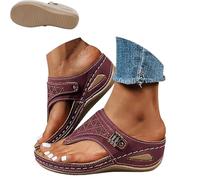 Générique 2026 Summer Women's Orthopedic Sandals Arch Support Wedge Slip On Beach Flip Flops, Vintage Wide Width Casual Boho Slippers, Dressy Comfort Sandals (Burgundy,42)