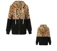 Générique 2026 Winter Flannel Leopard Print Patchwork Hooded Sweatshirt, Womens Oversized Fleece Jackets Leopard Print Jacket Women, Jacket Zip Up Winter Warm Coat with Pocket (Black,M)