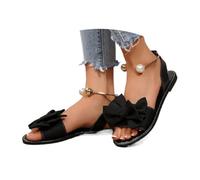 Générique 2026 Women’s Bow Accent Slingback Flat Sandals, Summer Shoes Pearl Ankle Strap Open Toe Party Footwear Elegant Sandals (Black,41)