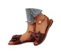 Générique 2026 Women’s Bow Accent Slingback Flat Sandals, Summer Shoes Pearl Ankle Strap Open Toe Party Footwear Elegant Sandals (Brown,37)