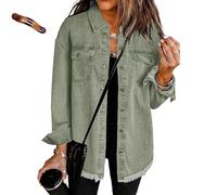 Générique 2026 Women's Casual Denim Button Down Distressed Jacket Casual Long Sleeve Denim Shirts Distresse Jean Jacket cool (Green*b,M)