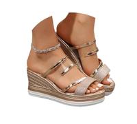 Générique 2026 Women's Glitter Strappy Wrapped Wedge Heel Platform Sandals, Summer Comfortable Beach Glitter Strappy Double Strap Non Slip (Gold,40)