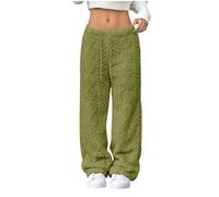 Générique 2026 Womens Pants Elastic Waist Wide Leg Fleece Sleepwear Winter Soft Warm Comfort Cozy Lounge Blanket Pants (Green,M)