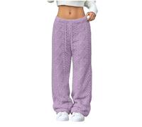 Générique 2026 Womens Pants Elastic Waist Wide Leg Fleece Sleepwear Winter Soft Warm Comfort Cozy Lounge Blanket Pants (Purple,TG)