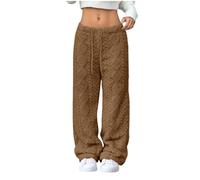 Générique 2026 Womens Pants Elastic Waist Wide Leg Fleece Sleepwear Winter Soft Warm Comfort Cozy Lounge Blanket Pants (Coffee,Grand)