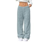 Générique 2026 Womens Pants Elastic Waist Wide Leg Fleece Sleepwear Winter Soft Warm Comfort Cozy Lounge Blanket Pants (Blue,TTG)