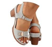 Générique 2026 Women's Summer Casual Sandals Solid Color Comfort Chunky Heel Adjustable Sandals Wide Strap Walking Sandal for Summer Beach Vacation (Gray,40)