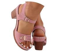 Générique 2026 Women's Summer Casual Sandals Solid Color Comfort Chunky Heel Adjustable Sandals Wide Strap Walking Sandal for Summer Beach Vacation (Pink,43)