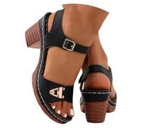 Générique 2026 Women's Summer Casual Sandals Solid Color Comfort Chunky Heel Adjustable Sandals Wide Strap Walking Sandal for Summer Beach Vacation (Black,39)