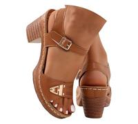 Générique 2026 Women's Summer Casual Sandals Solid Color Comfort Chunky Heel Adjustable Sandals Wide Strap Walking Sandal for Summer Beach Vacation (Brown,41)