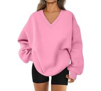 Générique 2026 Womens Sweatshirt Oversized V Neck Fleece Pullover Sweaters Cute Y2K Casual Comfy Fall Fashion Long Sleeve Tops (Pink,Grand)