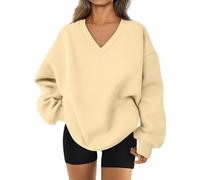 Générique 2026 Womens Sweatshirt Oversized V Neck Fleece Pullover Sweaters Cute Y2K Casual Comfy Fall Fashion Long Sleeve Tops (Apricot,M)