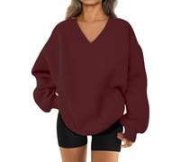 Générique 2026 Womens Sweatshirt Oversized V Neck Fleece Pullover Sweaters Cute Y2K Casual Comfy Fall Fashion Long Sleeve Tops (Wine,Grand)