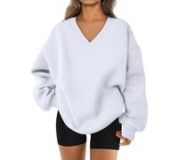 Générique 2026 Womens Sweatshirt Oversized V Neck Fleece Pullover Sweaters Cute Y2K Casual Comfy Fall Fashion Long Sleeve Tops (White,S)