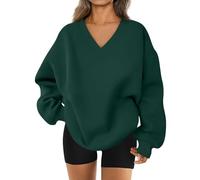 Générique 2026 Womens Sweatshirt Oversized V Neck Fleece Pullover Sweaters Cute Y2K Casual Comfy Fall Fashion Long Sleeve Tops (Green,M)