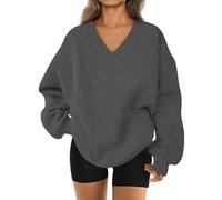 Générique 2026 Womens Sweatshirt Oversized V Neck Fleece Pullover Sweaters Cute Y2K Casual Comfy Fall Fashion Long Sleeve Tops (Gray,Grand)