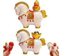 Générique 2026 Year of The Horse Chinese New Year Ornaments, Resin Horse Statue with Rotatable Gold Ingot Gourd, Spring Festival Cute Zodiac Gift Blessing Souvenir Tabletop Figurines