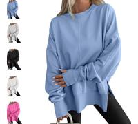 Générique 2026New Thumbhole Long Sleeve Hoodies Shirts,Fall Side Slit Pullover Top Teen Y2k Outfits, Cozy Casual Loose Slit Pullover Top Fall Outfits (Blue,TG)